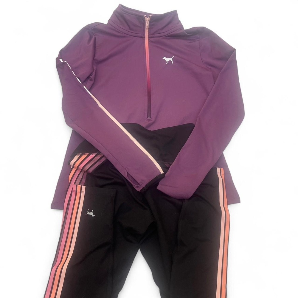 PINK Victoria's Secret Ultimate Half Zip Pullover and Leggings Set Purple Medium